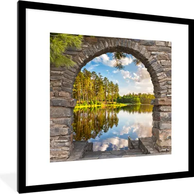 Produktbild von MuchoWow® Gerahmtes Poster Landschaft - Ausblick - Wasser 40x40 cm - Poster mit Schwarzem Bilderrahmen Wandposter Rahmen Foto Bilder - Poster - Plakat im Rahmen