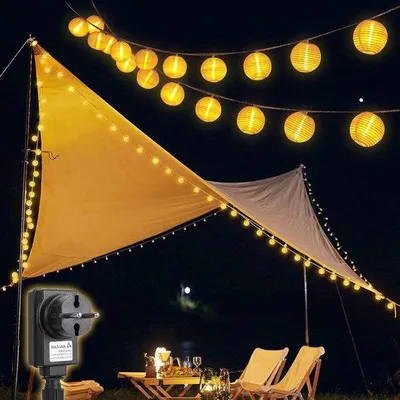 Produktbild von LED-Lampion-Set für Außen - 10 Meter Kabel - 40 Lampen - wasserdicht - Gartendekoration - 8 Lichtmodi - Sicherheitsstecker - warmweiß