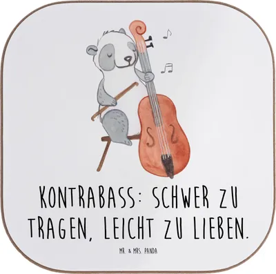 Produktbild von Mr. & Mrs. Panda Untersetzer für Gläser Kontrabass Liebe - Weiß - Geschenk, Streichinstrument, Musik, gläseruntersetzer, Musiker, Tassenuntersetzer, Jazzband, Jazzbands