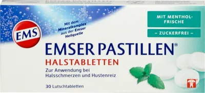 Obrázok produktu pre EMSER Pastilky do hrdla s mentolom bez cukru, 30 tabliet