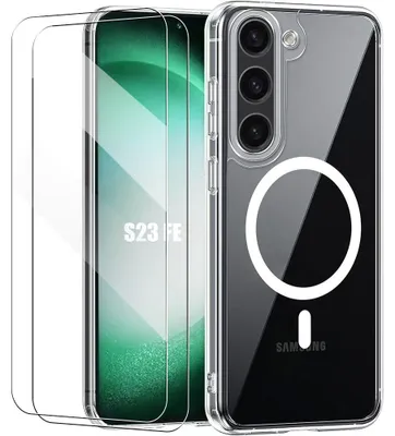 Image de Coque + 2 Verres Trempés pour Samsung Galaxy S23 FE, Anti-Rayures Antichoc avec Anneau Magnétique