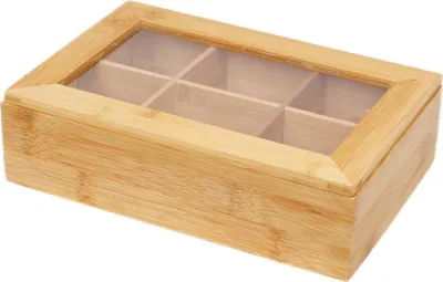 Image de Boîte à thé en bambou avec 6 compartiments - Organisateur pour le thé, les bijoux & plus encore
