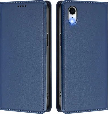 Produktbild von Handyhülle für iPhone XR, Kunstleder Klapphülle Stoßfeste Magnetische Hülle mit Ständer Dunkelblau