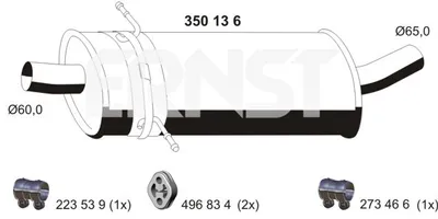 Produktbild von ERNST 350136 Mittelschalldämpfer Schalldämpfer passend für MERCEDES-BENZ B-Klasse (W245)