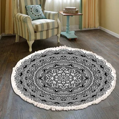 Productafbeelding van Vloerkleed - Rond - Katoen - Boho - Machinewasbaar