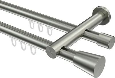 Produktbild von Interdeco Innenlaufstange / Gardinenstange mit Innenlauf Edelstahl-Optik, Typ Platon Sitra (Konus), 20 mm Ø 2-läufig, 100 cm