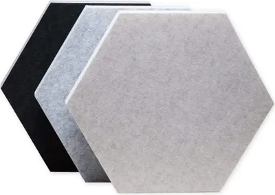 Produktbild von Schallschutzelement HEXAGON 462 x 400 mm, Dicke: 50 mm, Hellgrau, als trendige Wanddekoration zur Verbesserung der Raumakustik