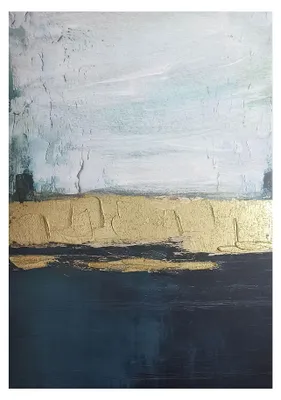 Immagine prodotto di STYLER, quadro su tela, 70x100 cm, con elementi dipinti a mano in blu e oro, decorazione astratta per pareti, ideale per soggiorno o camera da letto