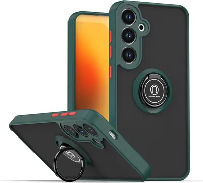 Image de Etui pour Samsung Galaxy S24+/ S25+ étui TPU translucide mat avec porte-anneau et support vert foncé