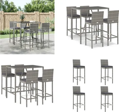 Produktbild von vidaXL 5 tlg. Gartenbar Set mit Kissen Grau Poly Rattan - Gartenbar Set - Gartenbar Sets - Garten Bar Set - Gartenbar