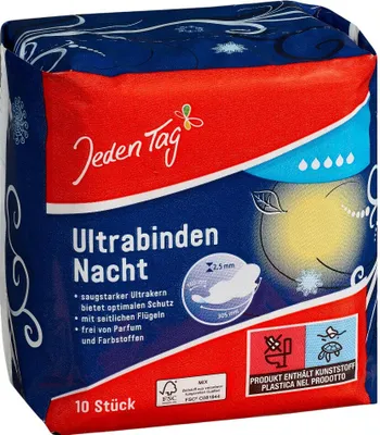 Produktbild von Jeden Tag Ultrabinden Nacht mit Flügeln 305 x 160 x 2,5mm 10 stk.