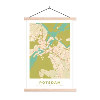 Produktbild von MuchoWow® Textilposter Karte - Potsdam - Karte - Vintage - Stadtplan 60x90 cm mit holzfarbenen Rahmen - Textil