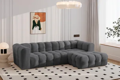 Image de Canapé d'angle en L BALOO L, tissu chenille Moly, graphite, ? droite