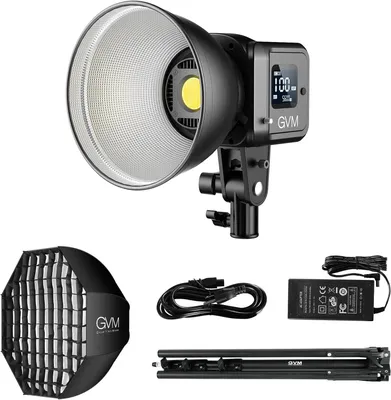 Produktbild von GVM 80W LED-Videolampe mit Softbox, App-Steuerung, Farbtemperatur 2700K-7500K, Bowens-kompatibles LED-Studioleuchte, stetiges Licht, LED-Fotolampe mit 8 Lichteffekten