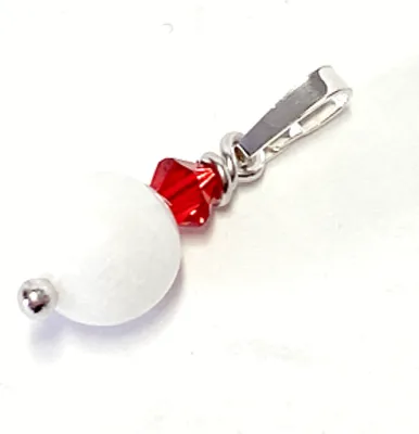 Produktbild von Kugel Anhänger 925 Silber weiße Jade mit Swarovski Kristall rot