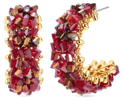 Produktbild von Bordeaux Boho Kristall Ohrringe mit Facettierten Glasperlen Goldfarbene C-Creolen,Handgefertigte Halbcreolen Party und Freizeit für Damen