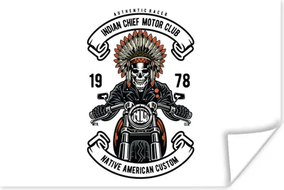 Produktbild von MuchoWow® Poster Skelett - Motor - Indianerzeichen - Vintage 90x60 cm - Schlafzimmer