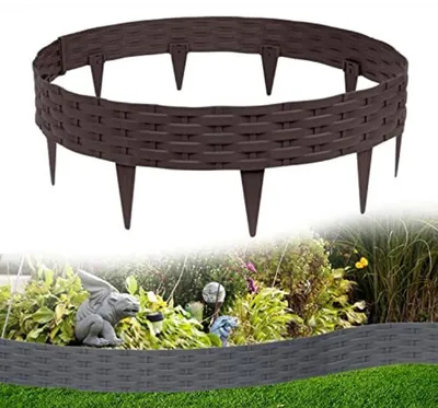 Image de Bordure de jardin aspect rotin Bordure de gazon 5*1m Plastique pliable Bordure de tonte Bordure de jardin design rotin Palissade de jardin Marron (5 pièces/5m) CEEDIR