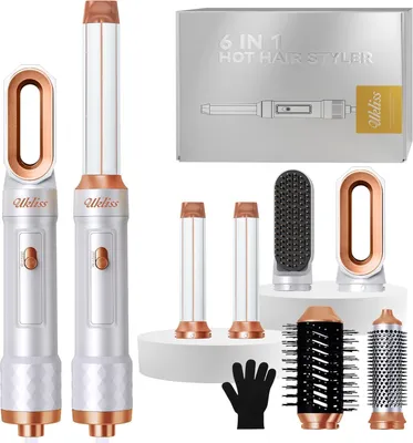 Produktbild von 6 in 1 Hairstyler mit LCD-Display, Hair Styler Set mit Föhn für Locken, Rundbürstenföhn, Haarstyler, Warmluftbürste, Airbrush, Glättbürste