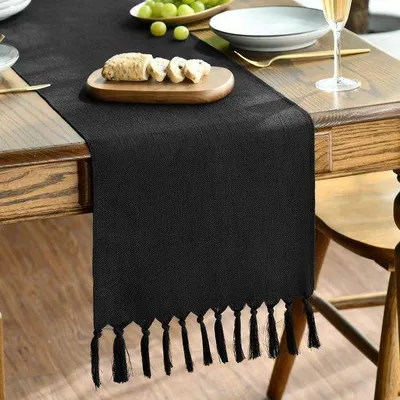 Produktbild von Ländlicher Stil Tischdecken-Oper, Waschbare Küchenlinnenaccessoire, Schwarz, 33x243 cm