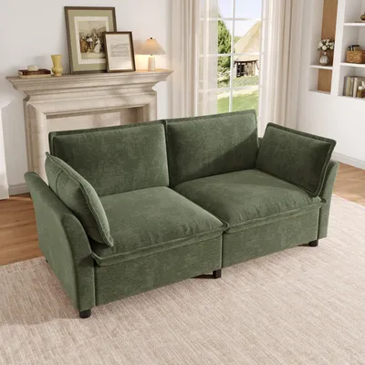 Produktbild von okwish Zweisitzer-Sofa mit Armlehnen und weicher Sitzpolsterung,Wohnzimmersofa Chenille-Stoff, für kleine Wohnungen,Grün