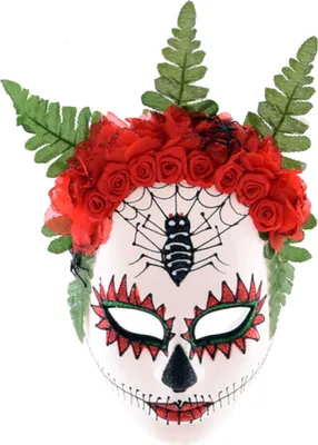 Produktbild von Halloween - Maske mit Blumen und Spinne (18x22cm) Tag der Toten Verkleidung