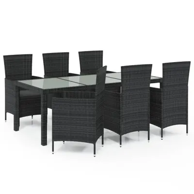 Immagine prodotto di vidaXL set da pranzo da giardino 7 pezzi con cuscini in poly rattan nero