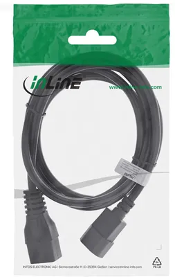 Produktbild von INLINE Netz Adapterkabel IEC-60320 C14 zu C19 3x 1,5mm2 max. 10A schwarz 2m