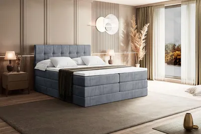 Produktbild von ALTDECOR Boxspringbett mit Matratze und Lattenrost - BERO KING 180x200 cm - Grau Samt - Topper, Polsterbett mit Bettkasten, Bett mit Stauraum H3 - und H4 - Matratze, Doppelbett, Springboxbett