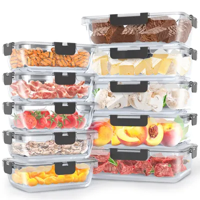 Image de Boîtes de conservation en verre - Avalo - Contenants repas - Boîtes de congélation - Avec couvercle - Lot de 10 1060ml / 370ml