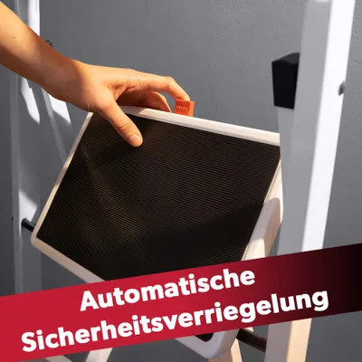 Produktbild von siwitec Klapptritt aus Stahl, 3 Stufen, Weiß, Trittleiter, Klappleiter, Haushaltsleiter