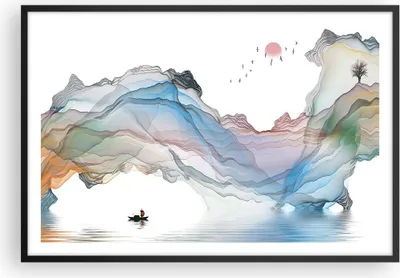 Produktbild von Gerahmtes Poster - Schwarzer Rahmen - Wellen Berge Fee - 91,5x61 cm - Wand Bild - Wanddeko - Wandbilder - Kunstposter - Wandposter - Bilderrahmen - Bilder - Kunstdruck Wanddekoration - P2BAA91x61-4684