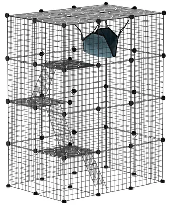 Produktbild von PawHut Indoor Katzenkäfig 140 cm, 4-stöckige Stahl-Katzengehege mit 5 Türen