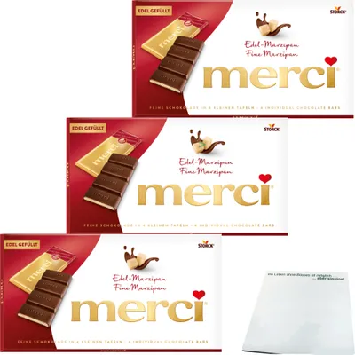 Produktbild von Merci Tafelschokolade Edel Marzipan 3er Pack (3x112g Packung) + usy Block