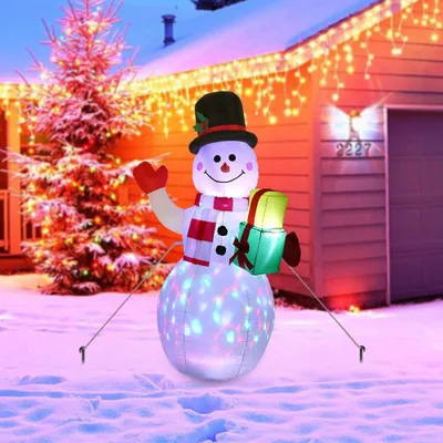 Produktbild von 150cm Aufblasbarer Schneemann, Aufblasbares Weihnachten Schneemann Weihnachtsdekoration im Freien mit LED Licht Riesige Schneemann Party Deko,