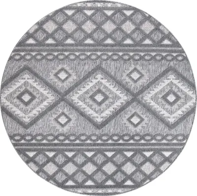 Produktbild von Teppich Outdoor Wetterfest - Rund 200 cm - für Balkon, Terrasse, Flur - Ethno-Look in Anthrazit