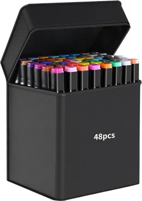 Productafbeelding van Alcoholmarker set, 48 kleuren, met dubbelzijdige penseelpunten, fineliners voor creatief tekenen