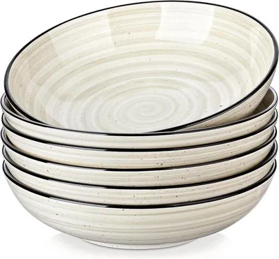Image de Lot de 6 bols à soupe en céramique, larges et plats, couleur beige