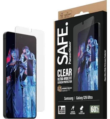 Obrázek produktu pro PanzerGlass SAFE. by ® Screen Protector Samsung Galaxy S26 Ultra | Ultra-Wide Fit w. EasyAligner, Samsung, Samsung - Galaxy S26 Ultra, Aplikace nasucho, Odolné proti poškrábání, Odolný proti nárazům, Průhledná, 1 kusů