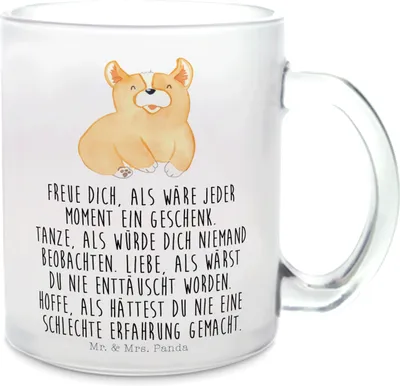 Produktbild von Mr. & Mrs. Panda Pott Corgie - Transparent - Geschenk, Corgi, Spruch, Tee Tasse, Teetasse aus Glas, Kakaotasse, Sprüche, Hund, Lebensfroh, Vierbeiner