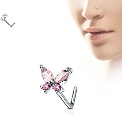 Produktbild von Nasenpiercing Stecker Schmetterling mit Zirkonia Pink