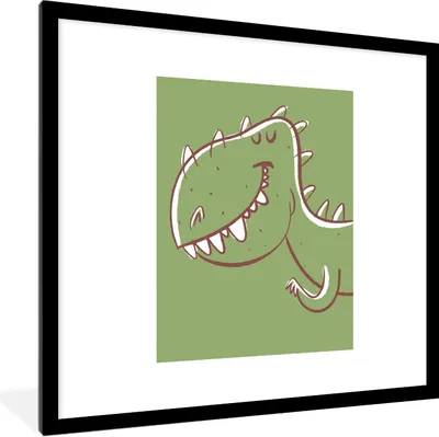 Produktbild von MuchoWow® Gerahmtes Poster Dinosaurier - Tiere - Grün - Zeichnung - Kinder - Kinder 40x40 cm - Poster mit Schwarzem Bilderrahmen Wandposter Rahmen Foto Bilder - Poster - Plakat im Rahmen