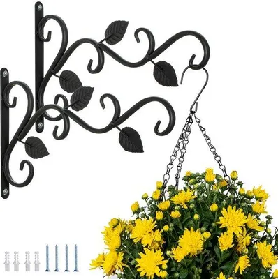 Produktbild von Unyqoos® Pflanzenhaken 29,5 cm – 2er Set Wandhaken aus massivem Gusseisen, schwarz, für Innen & Außen, Traglast bis 5 kg