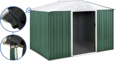 Produktbild von Gerätehaus aus Metall - "Rosas " - 7,06 m² mit Dachrinne - Grün