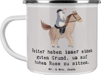 Produktbild von Mr. & Mrs. Panda Emaille Tasse Reitsport Stolz - Grau Pastell - Geschenk, Geländereiten, humor, Pferdesport, Sportler, Kaffeepott, Eigenheiten, becher, Motivtasse, Pott
