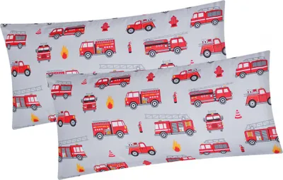 Produktbild von 2er Set Kissenbezug in 40x80 cm Renforcé 100% Baumwolle - Feuerwehr grau rot - Kopfkissen-Bezug, Kissenhülle, Dekokissenbezug, Kinder (EW-Feuerwehr-40x80)