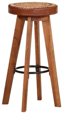 Produktbild von vidaXL Barhocker 2 Stk. Echtleder und Massivholz Akazie