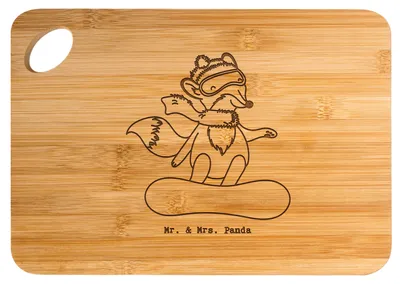 Produktbild von Mr. & Mrs. Panda Küchenbrett Hase Snowboarden - Transparent - Geschenk, Schneidebrett, Winterurlaub, holzschneidebrett, Snowboardschule, Wintersport, Frühstücksbrettchen