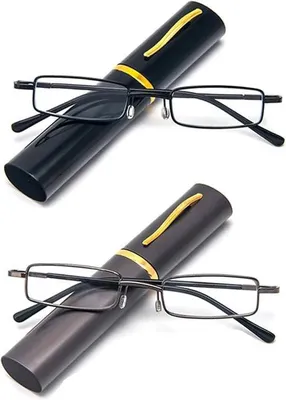 Produktbild von Metallene Leesbrille-Set, für Männer und Frauen, mit Tragetasche, -1,0 Dioptrien, schwarz/grau