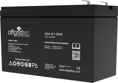 Obrázok produktu pre Offgridtec® AGM 7Ah 20HR 12V - Solárna batéria Extrémne odolná voči cyklom